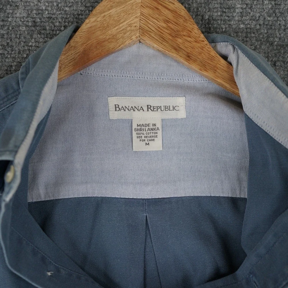 Banana Republic Button Down Shirt Mens M Blue BR Chino Cotton Long Sleeve Pocket